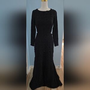Monique Lhuillier Black Long Sleeve Shadow Gown